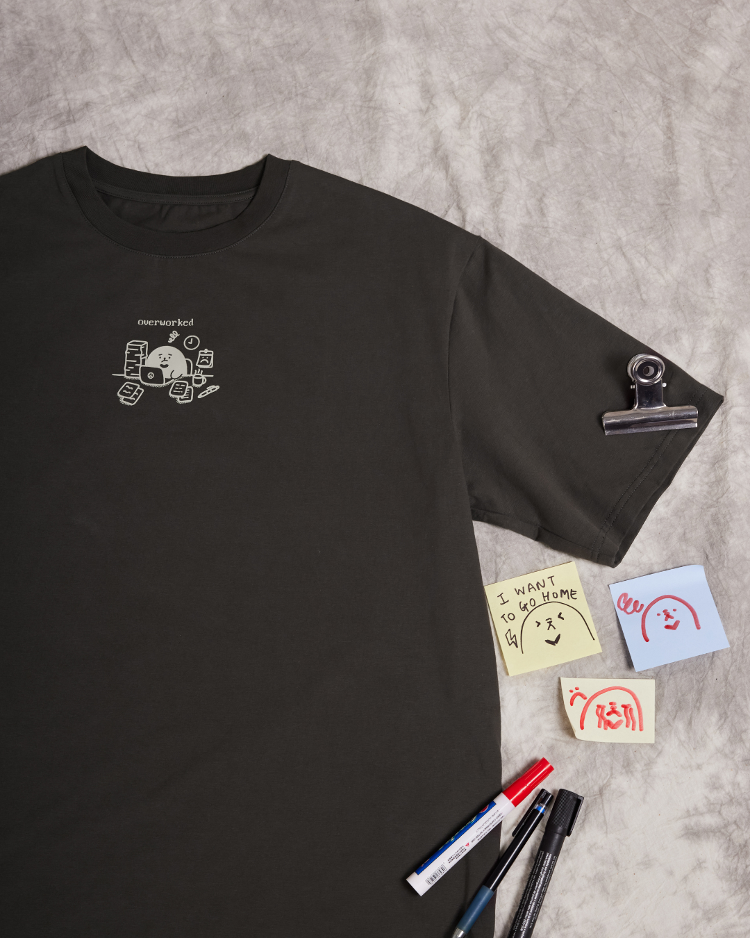 Overworked Oversized Tee - Charcoal Brown