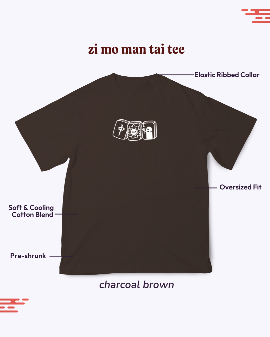 Zi Mo Man Tai Mahjong Oversized Tee - Charcoal Brown