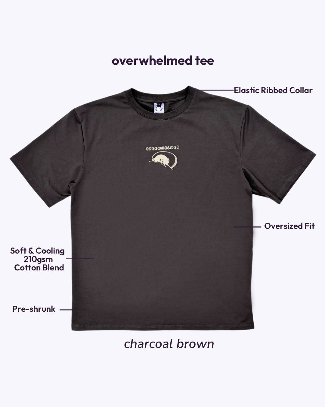 Overwhelmed Oversized Tee - Charcoal Brown