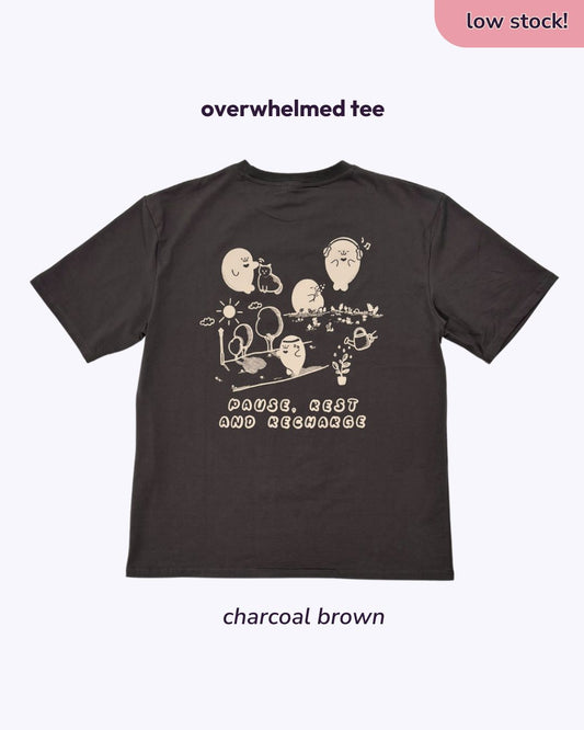 Overwhelmed Oversized Tee - Charcoal Brown